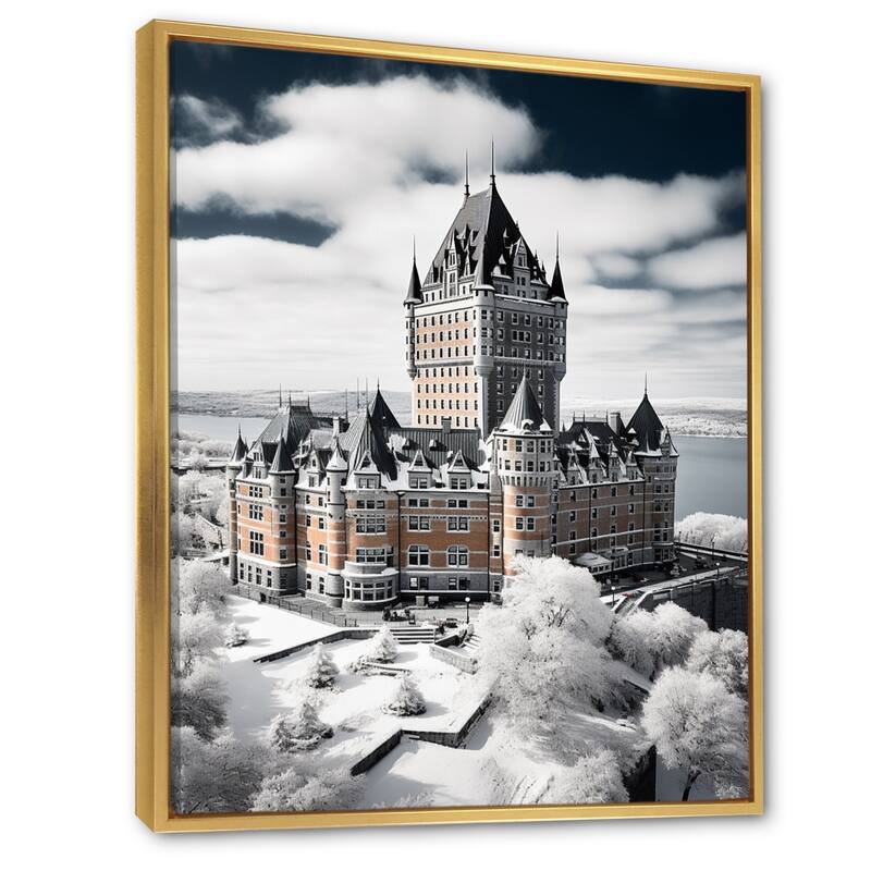 Designart "Quebec Beautiful Cityscape Grey Tone" City Quebec Framed